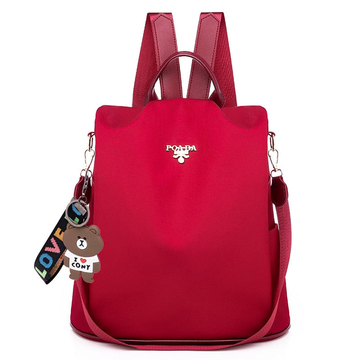 View of the water-resistant oxford fabric of a women's anti-theft travel backpack.