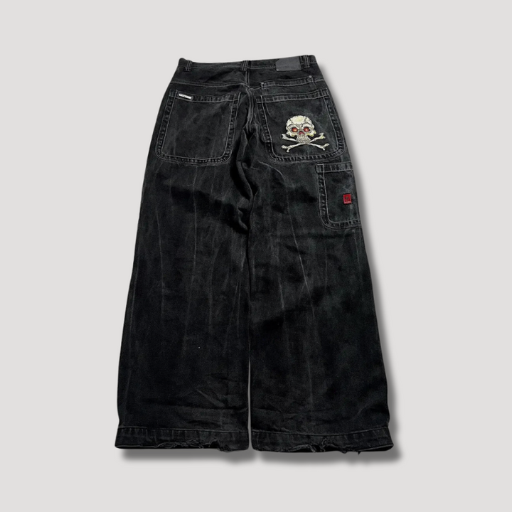 Women's black baggy jeans, high waist '90s retro loose fit denim, perfect for casual streetwear.