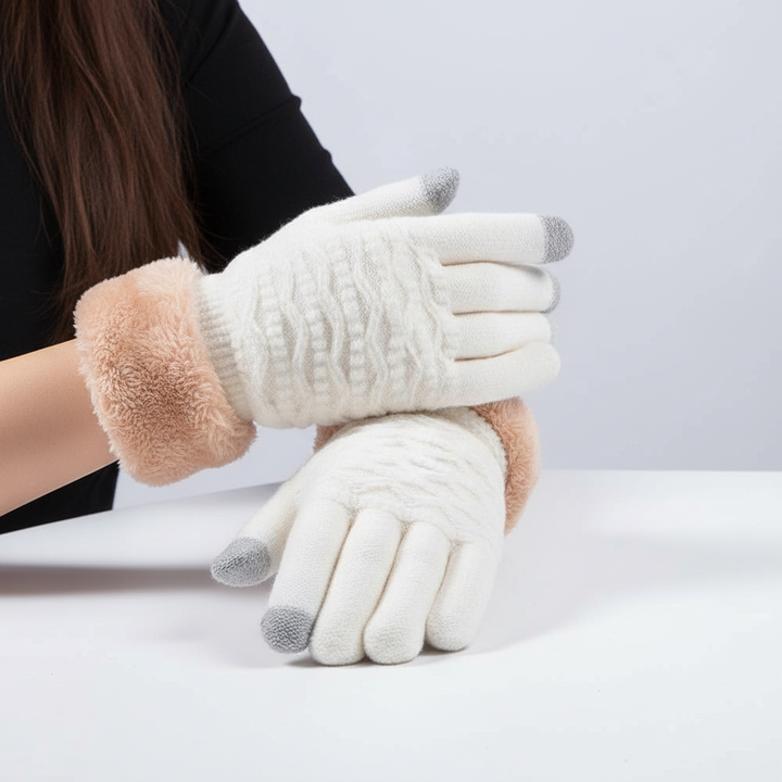 Elegant women's fleece gloves designed for winter comfort and convenient touchscreen use