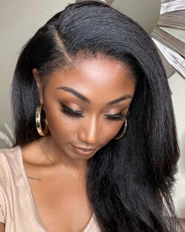 Stunning black HD lace front wig for women, designed with natural curly edges for a seamless blend.