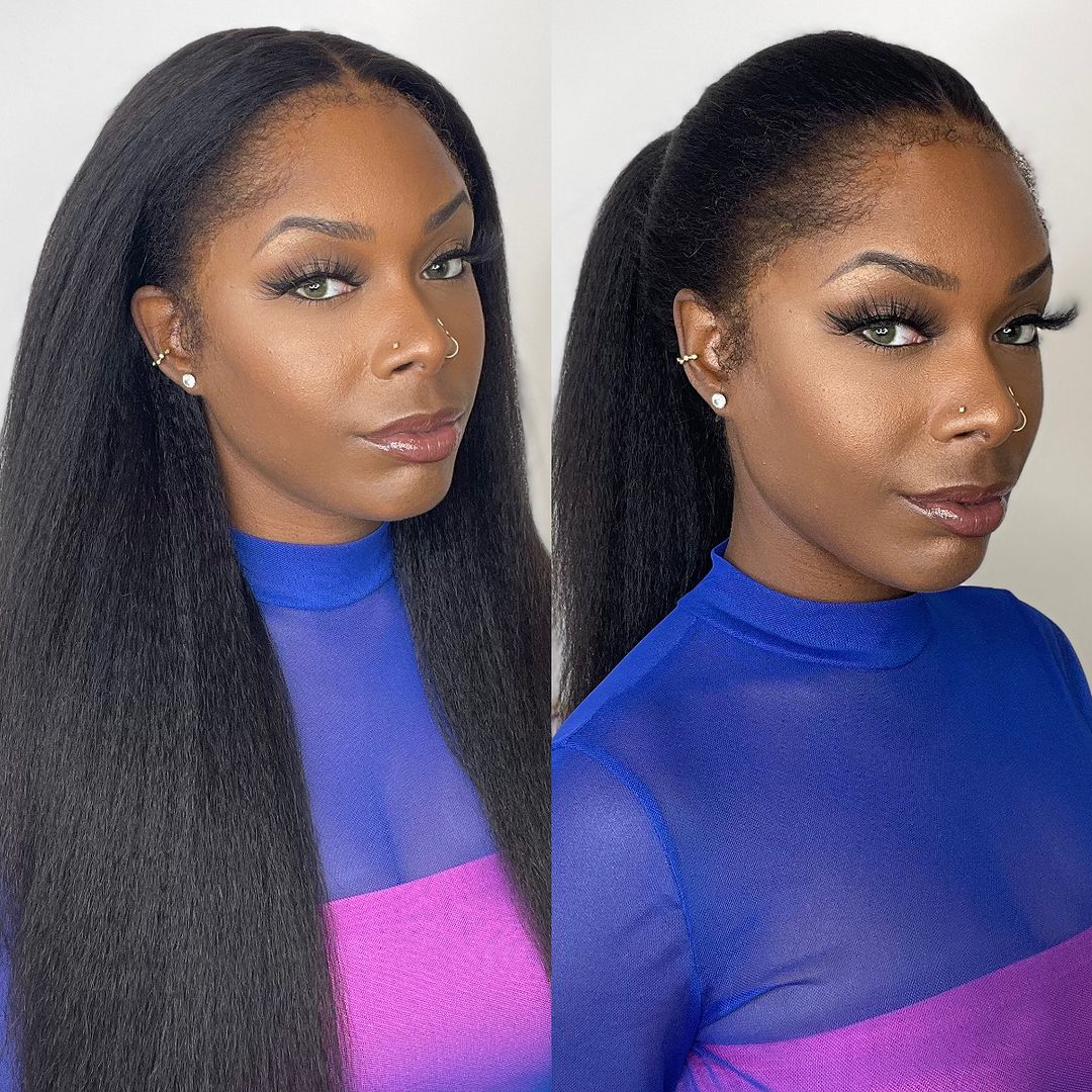 Vibrant black HD lace front wig for women, with natural curly edges and high-quality human hair.