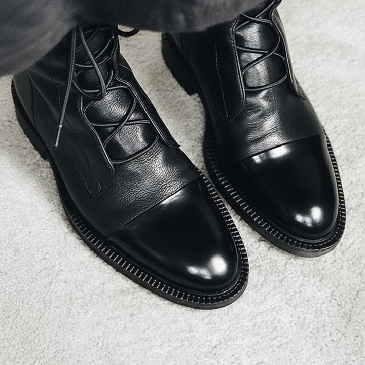 Durable women's high lace-up boots in black, offering stylish and warm winter footwear.