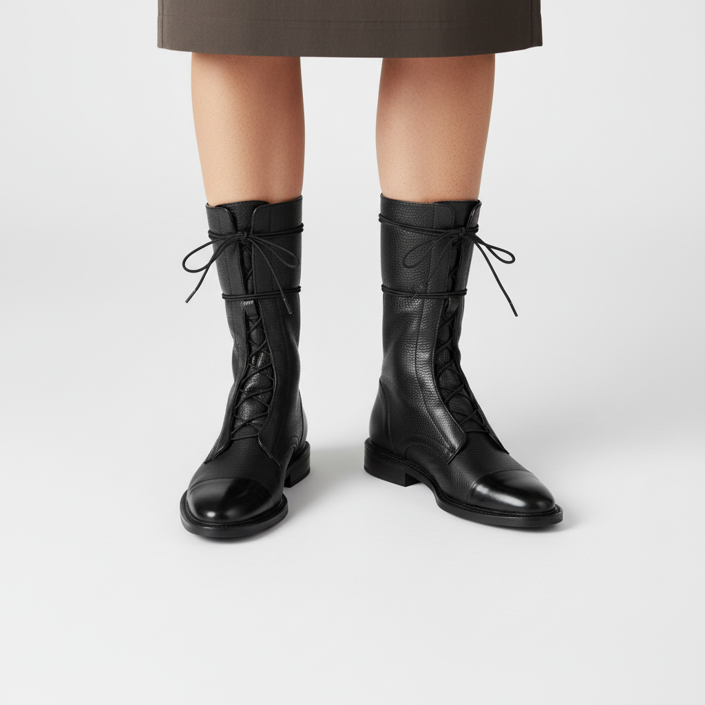 Fashionable women's ankle-high lace-up boots crafted from vegan leather for autumn/winter.