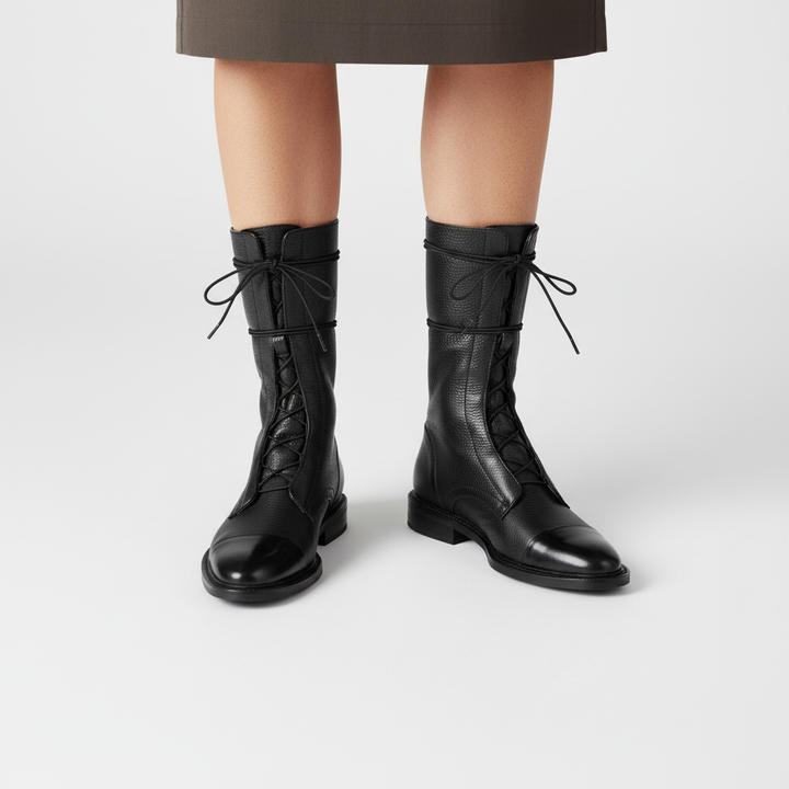 Fashionable women's ankle-high lace-up boots crafted from vegan leather for autumn/winter.