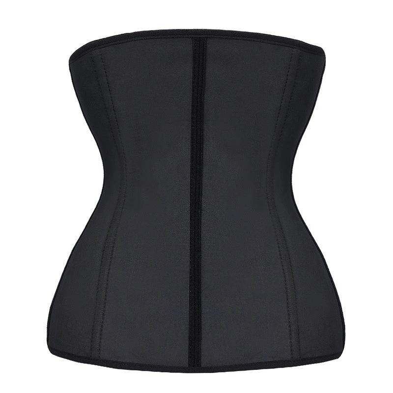 Close-up of latex waist trainer's durable hooks and reinforced stitching for secure fit and slimming.