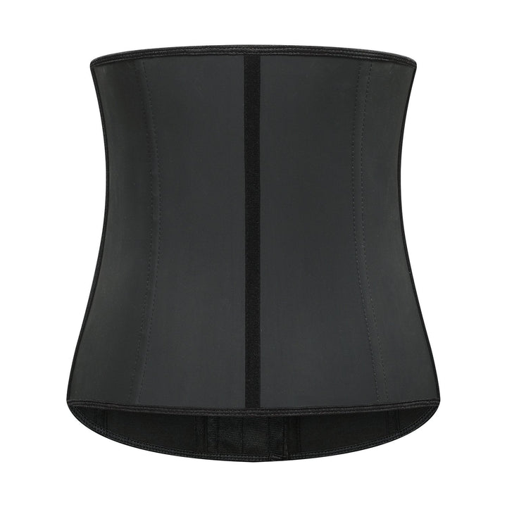 Back view of Isabella latex corset, highlighting full coverage and support for tummy control.