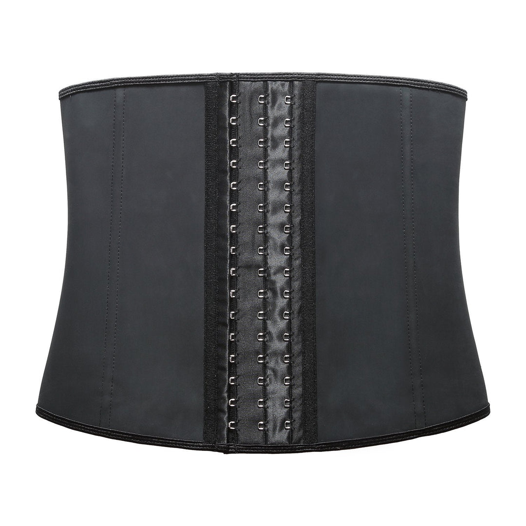 Women's slimming latex waist trainer in black, perfect for achieving a defined hourglass figure.