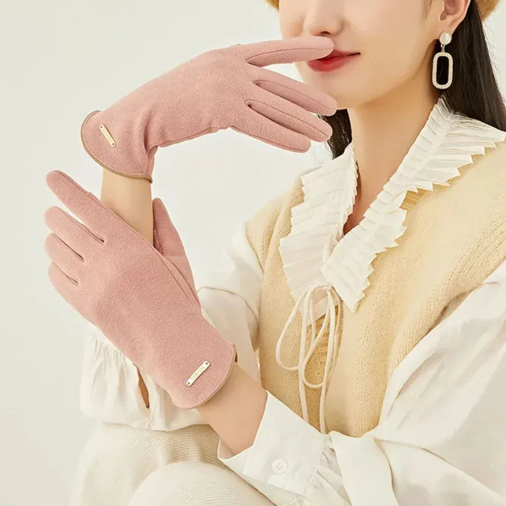 Beautiful women's suede gloves in burgundy, cashmere comfort and touchscreen sensitive
