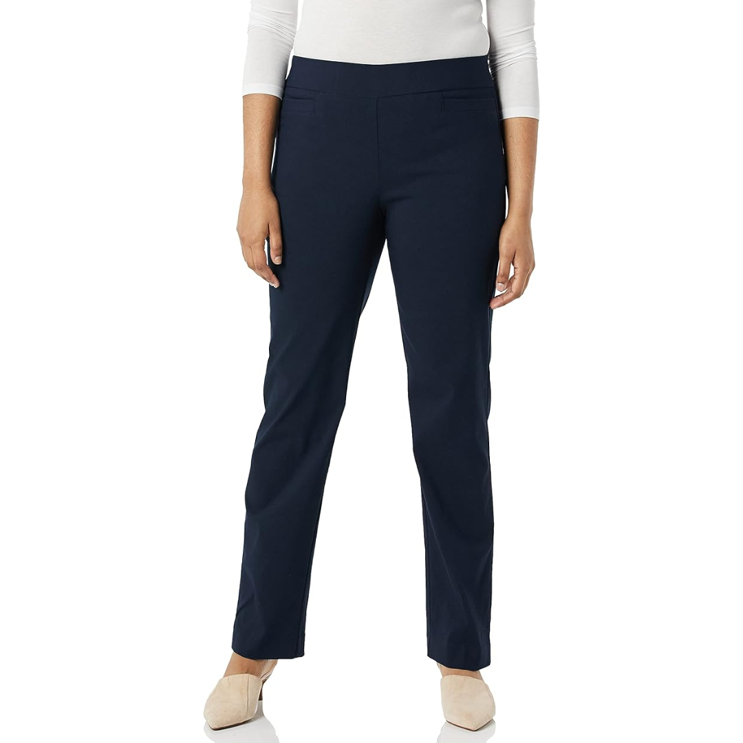 Stylish women's professional pants, featuring super stretch material and convenient welt pockets.