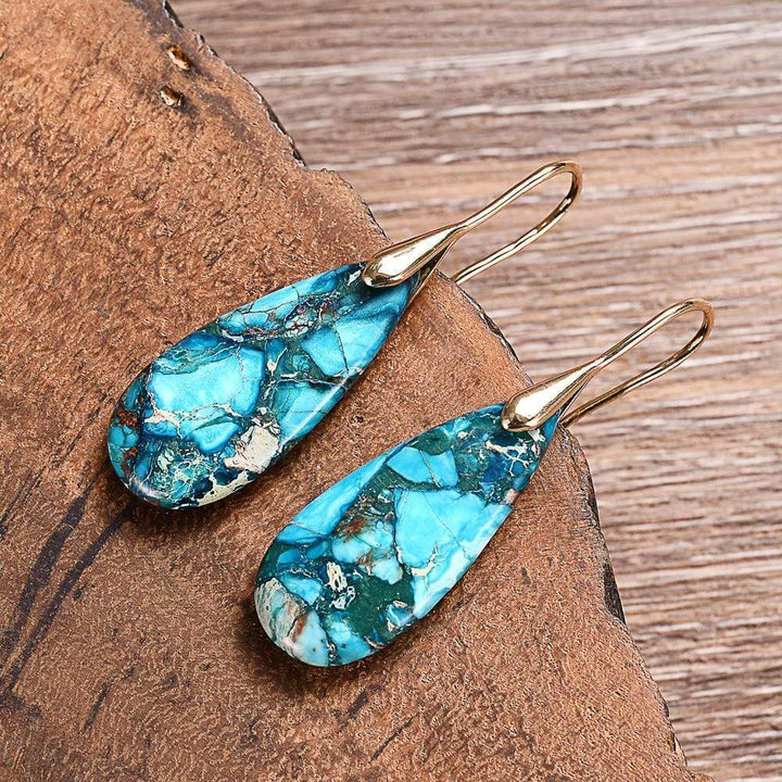 Natural blue jasper drop earrings, a beautiful gift for her. Women's spiritual stone jewelry, promoting harmony.