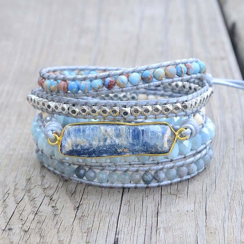 Healing Aurina wrap bracelet with blue topaz, jasper, and agate beads for women's style