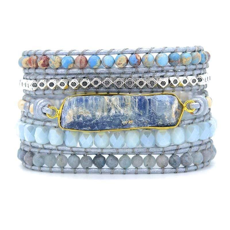 Elegant women's healing jewelry: blue topaz, imperial jasper, agate wrap bracelet