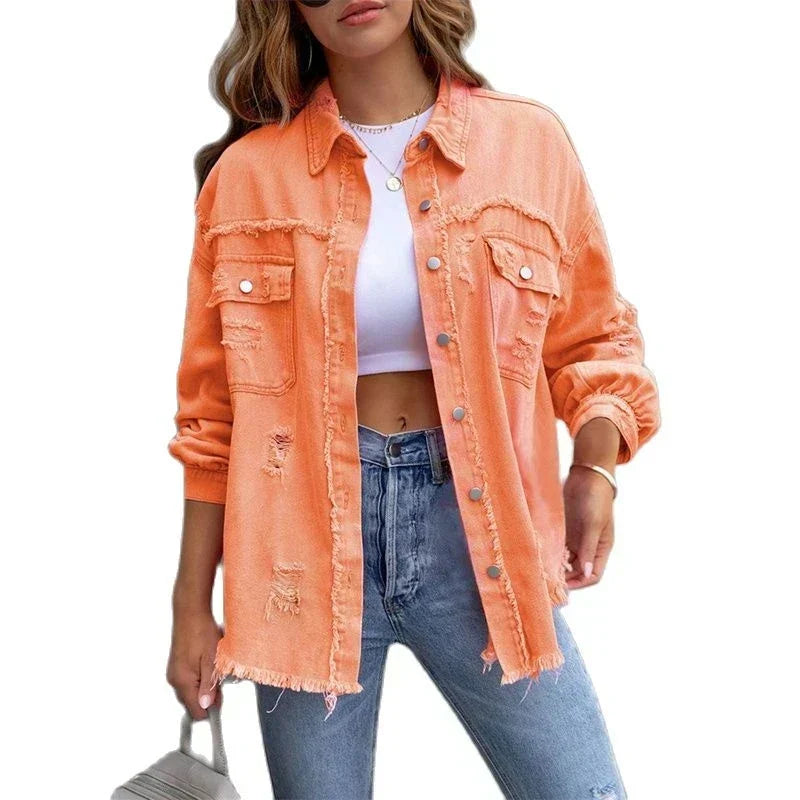Lightweight women's denim jacket in a slim fit, ideal for spring fashion, summer outfits, and everyday boho style.