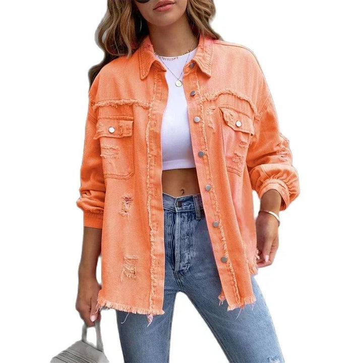 Lightweight women's denim jacket in a slim fit, ideal for spring fashion, summer outfits, and everyday boho style.