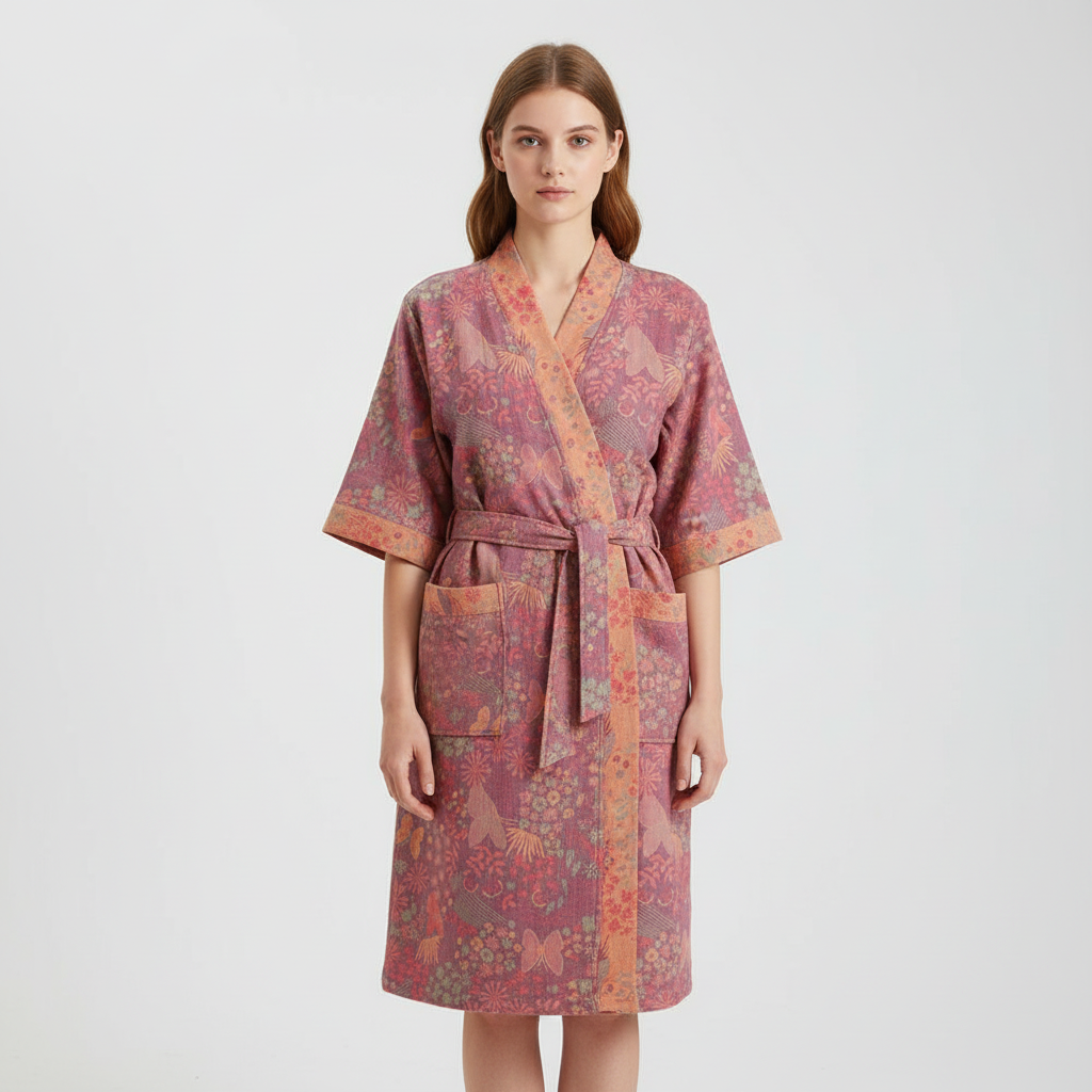 Comfortable women's cotton bathrobe, vintage floral print, perfect breathable loungewear