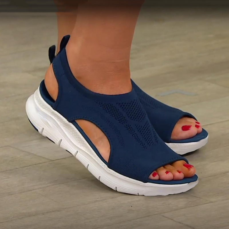Modern women's breathable mesh platform sandals, offering a comfortable and stylish look for summer footwear.