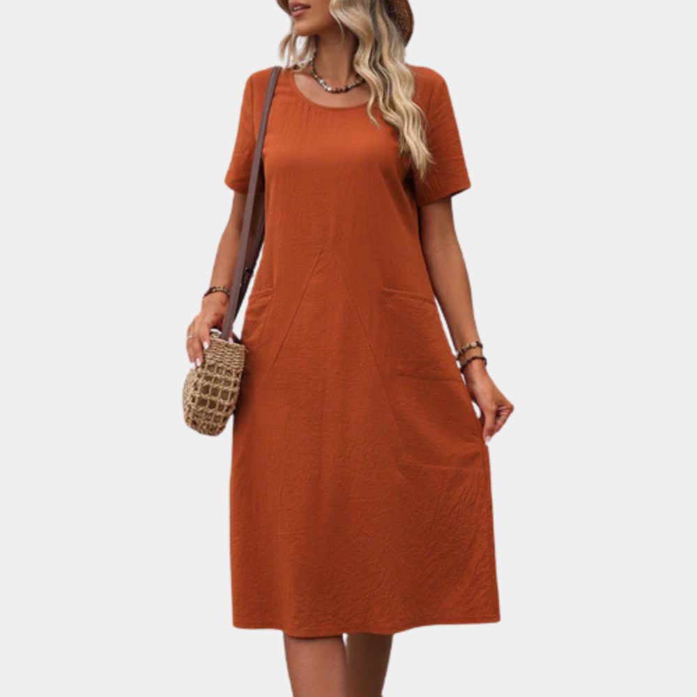 Women's casual airy summer dress, Mira, in a flowy, comfortable style, perfect for vacation or beach wear.