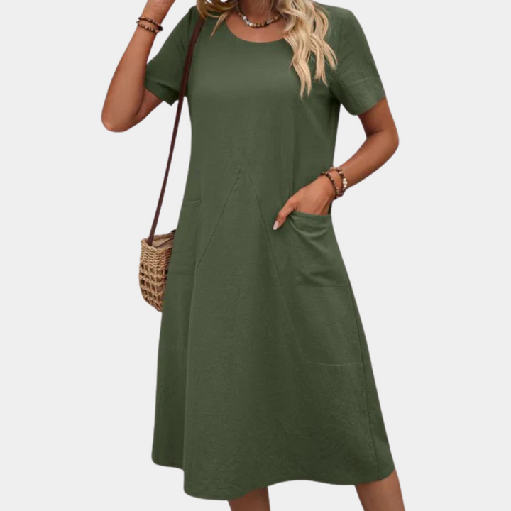 Relaxed fit, casual women's summer dress, Mira, a comfortable & airy sleeveless design for warm weather.