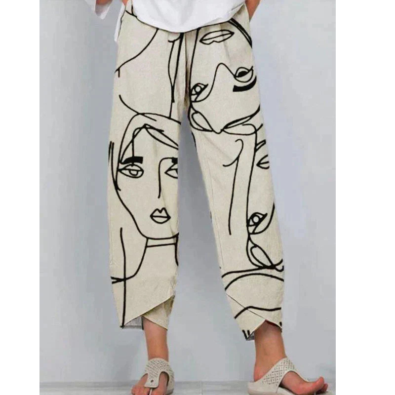 Stylish women's wide-leg summer pants with an elastic waist for a comfortable, relaxed fit. Great for casual fashion.