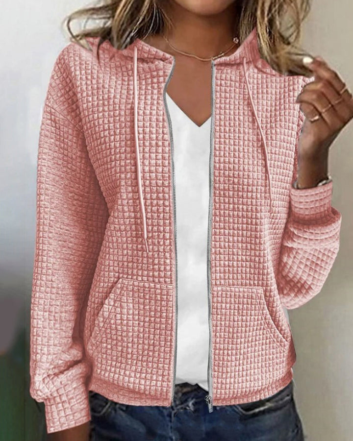 Elegant women's casual vest with deep pockets & front zip, offering a chic layered look for versatile daily outfits.