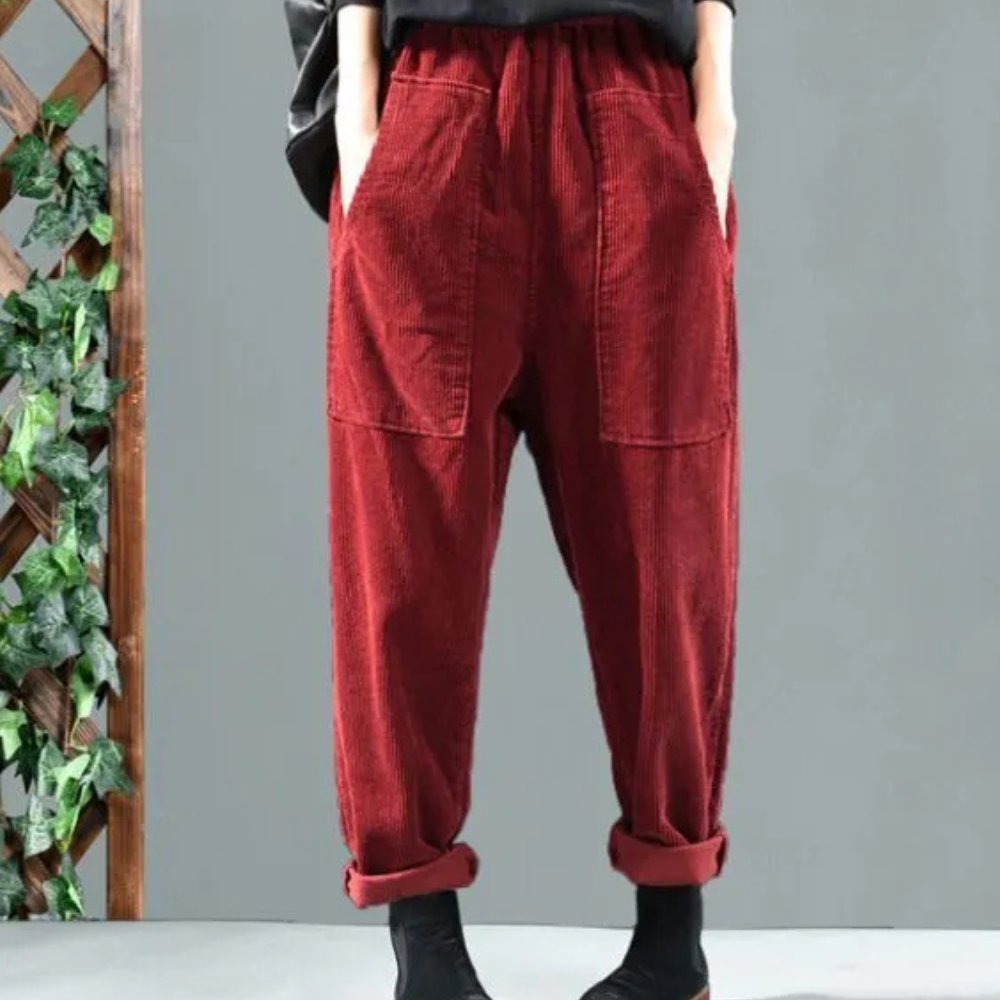 Stylish women's corduroy casual pants, loose fit, comfortable for fall & winter. Versatile ribbed trousers.