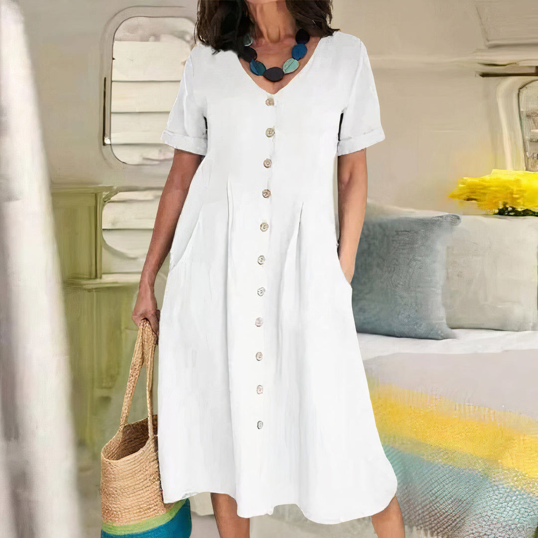 Women's casual cotton blend midi summer dress, loose fit with breathable fabric, perfect for beach wear