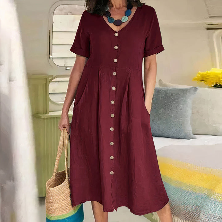 Lightweight cotton blend women's midi dress, ideal casual wear for summer, offering breathability and style