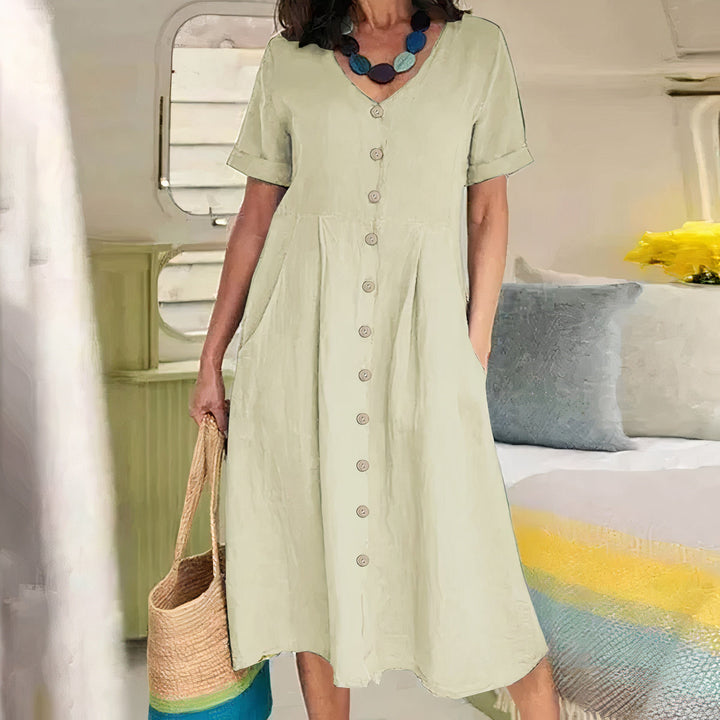 Women's summer leisure dress, cotton linen blend, loose and comfortable fit, perfect for casual outings