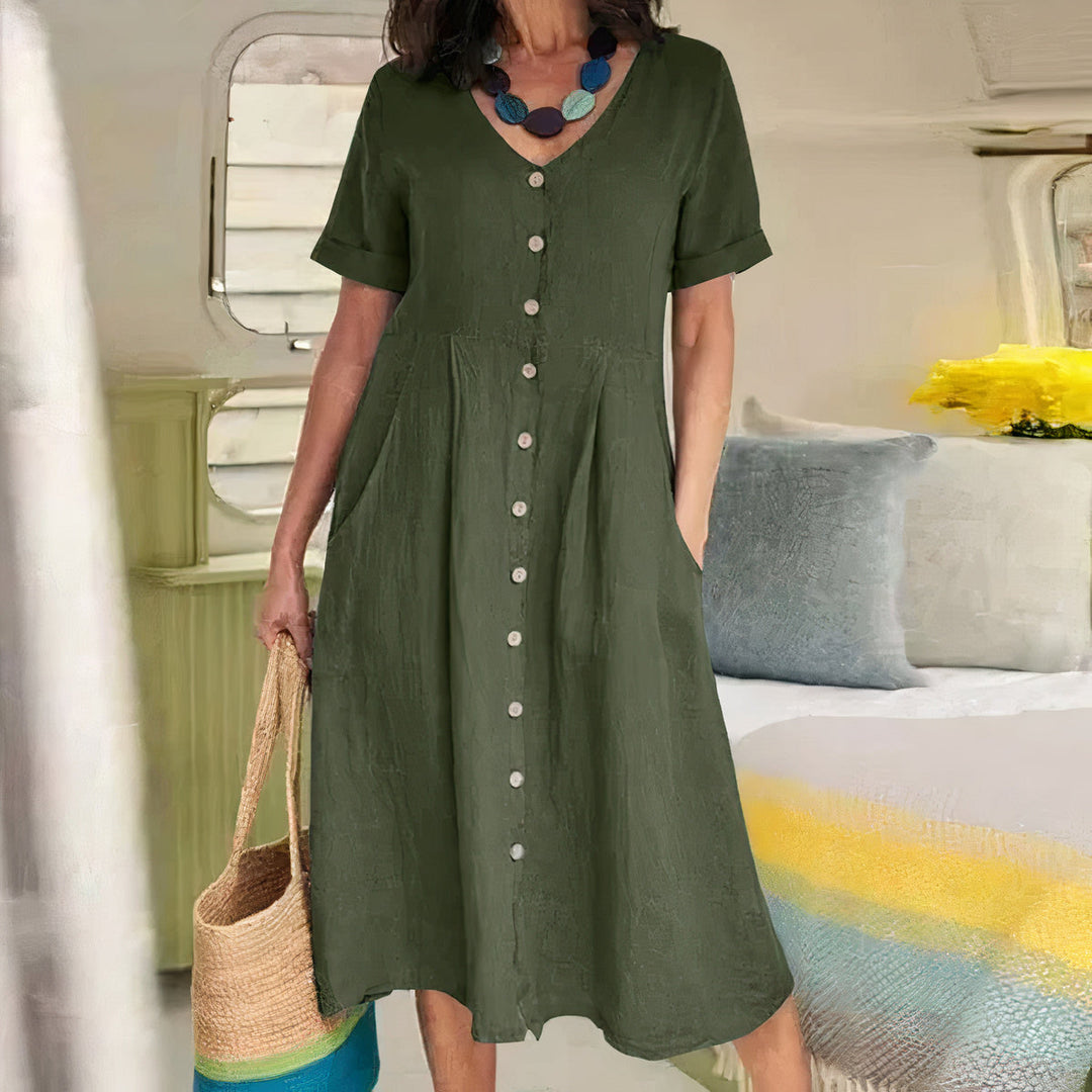 Stylish women's summer midi dress, casual cotton blend with a loose fit, perfect for everyday comfort