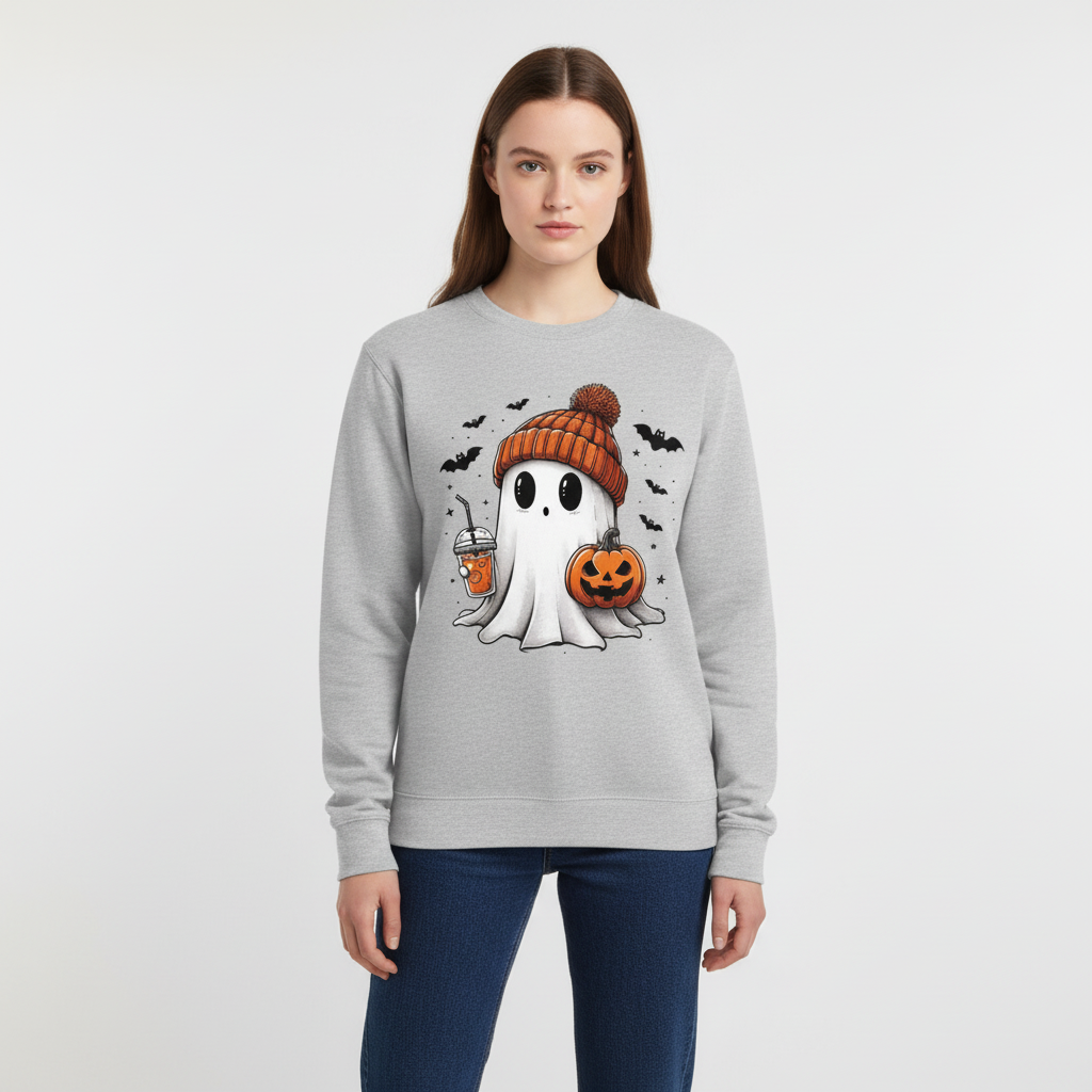 Women's round neck Halloween pullover, 'Sarah' graphic, soft polyester cotton