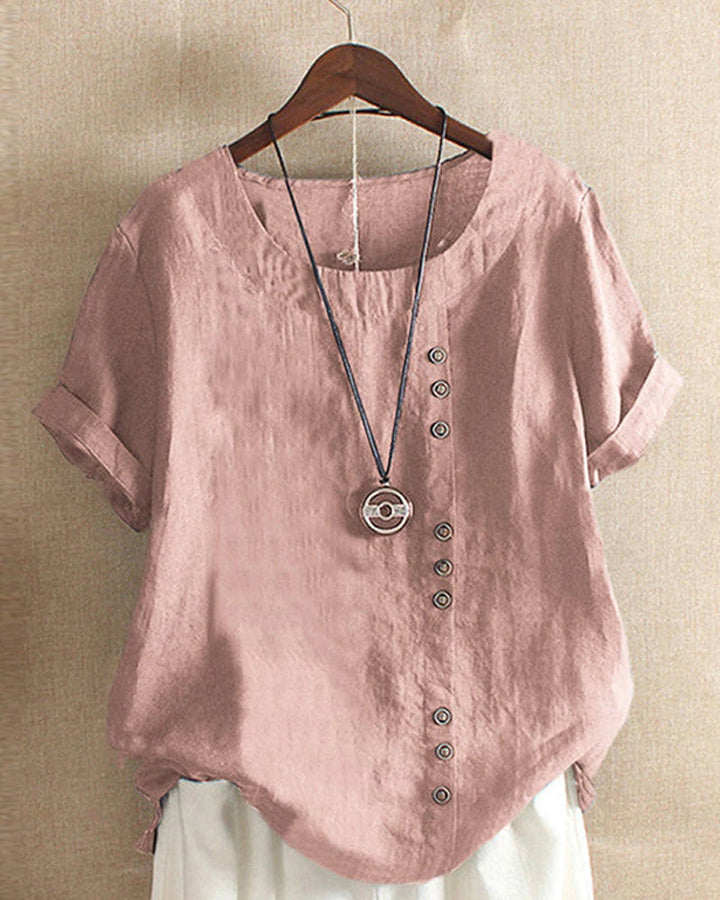 Women's casual short sleeve round neck blouse, a versatile top for everyday comfort.