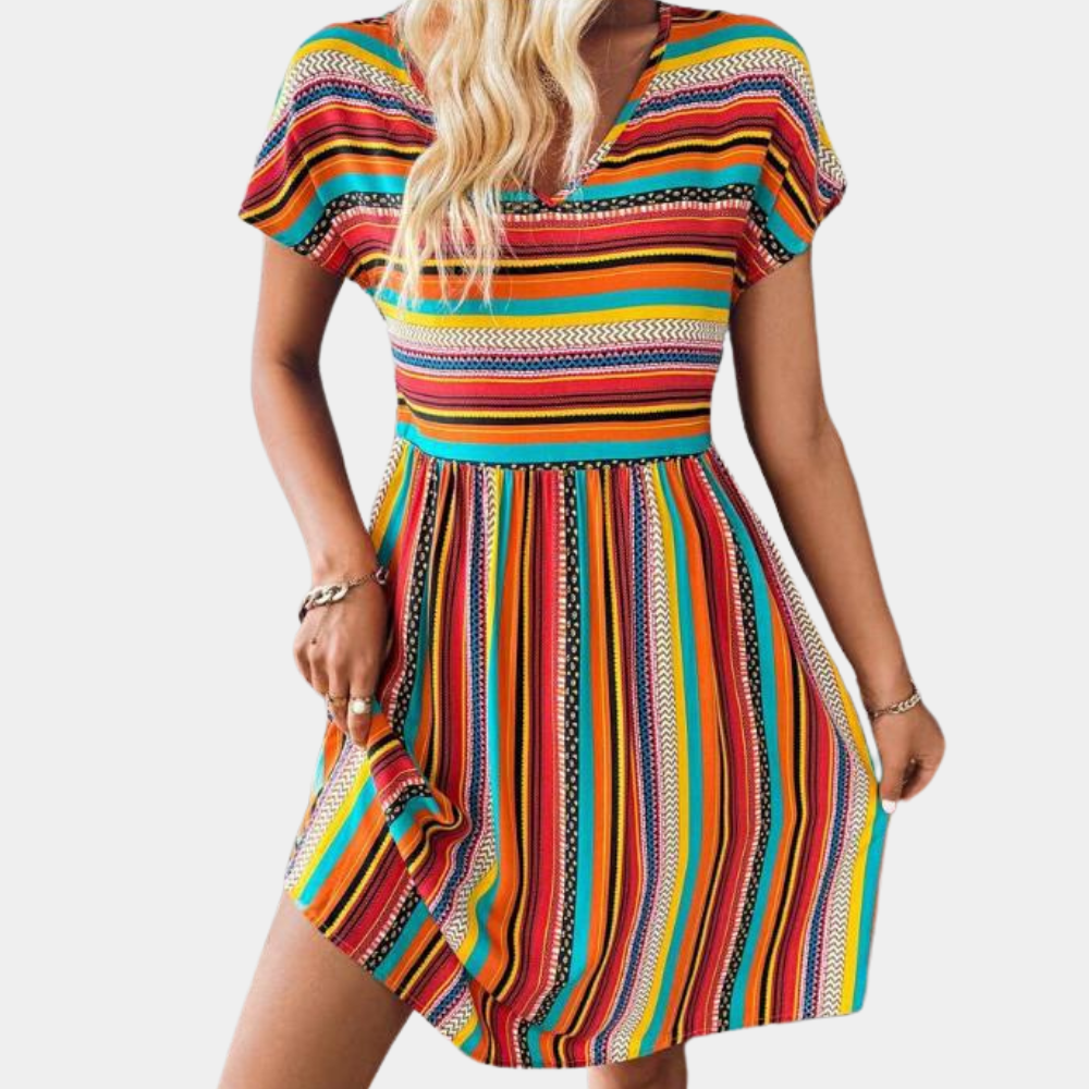 Women's casual striped mini dress, soft fabric, perfect for summer vacation
