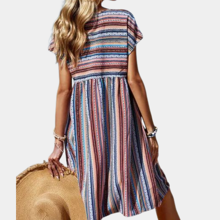 Soft fabric striped mini dress for women, great for warm weather and vacations