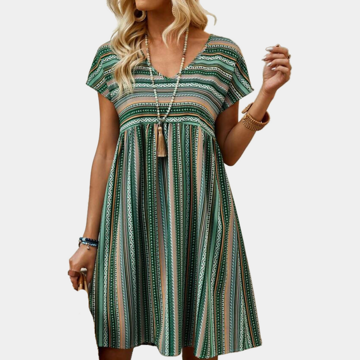 Striped women's mini dress, sleeveless and soft, a casual style for summer days