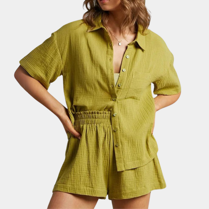 Stylish women's short sleeve two-piece set, a comfortable and versatile summer loungewear outfit