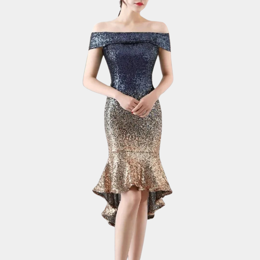 Women's Celeste sequin mini dress, perfect for glamorous evening wear and summer parties.