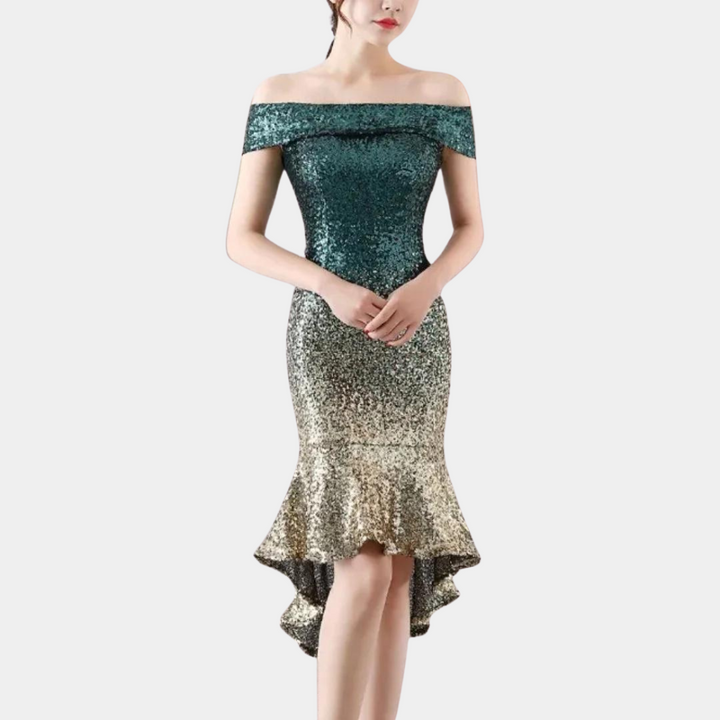 Glittering women's summer sequin mini dress, designed for a radiant party or evening look.