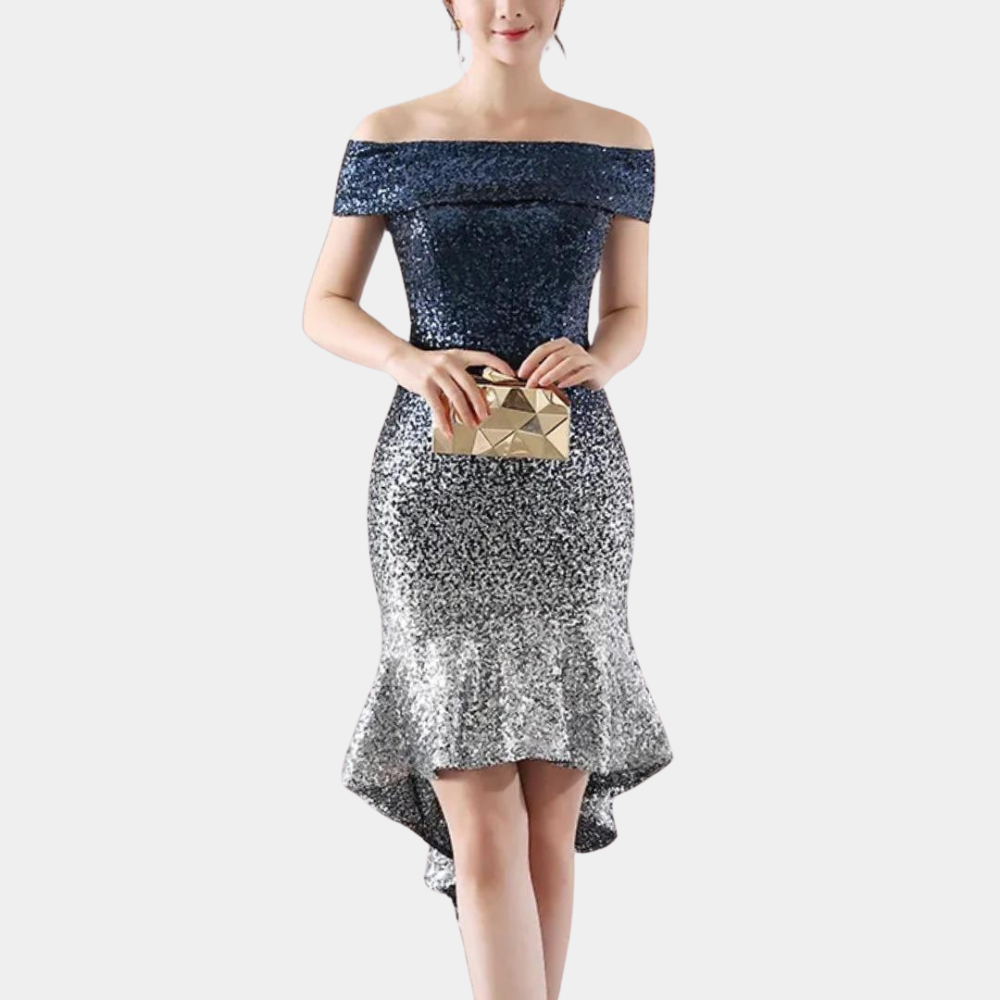 Elegant women's Celeste sequin mini dress, a glamorous choice for any special occasion or summer event.