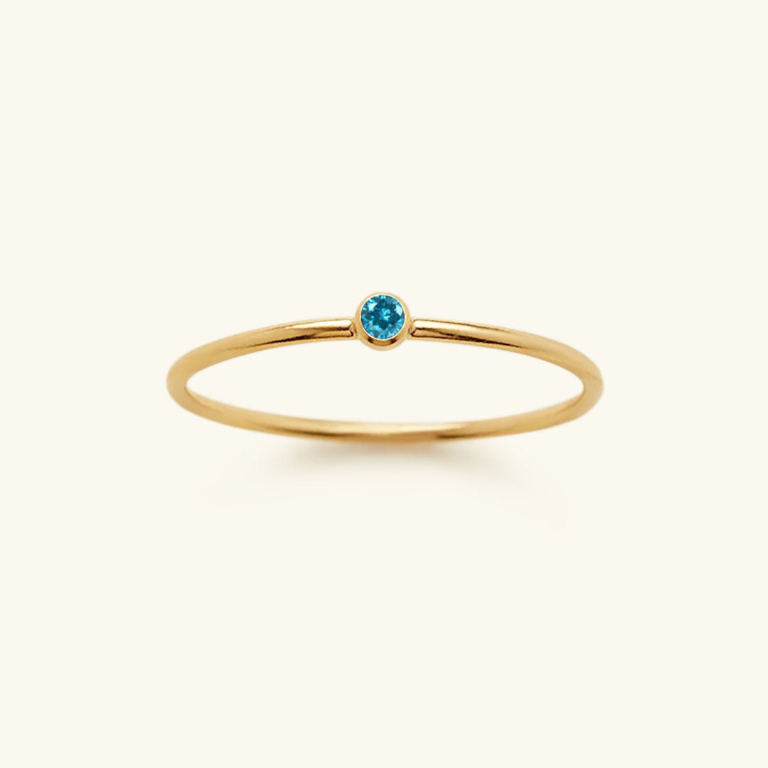 Meaningful gold plated Celestia birthstone ring, custom women's jewelry, personalized gemstone.