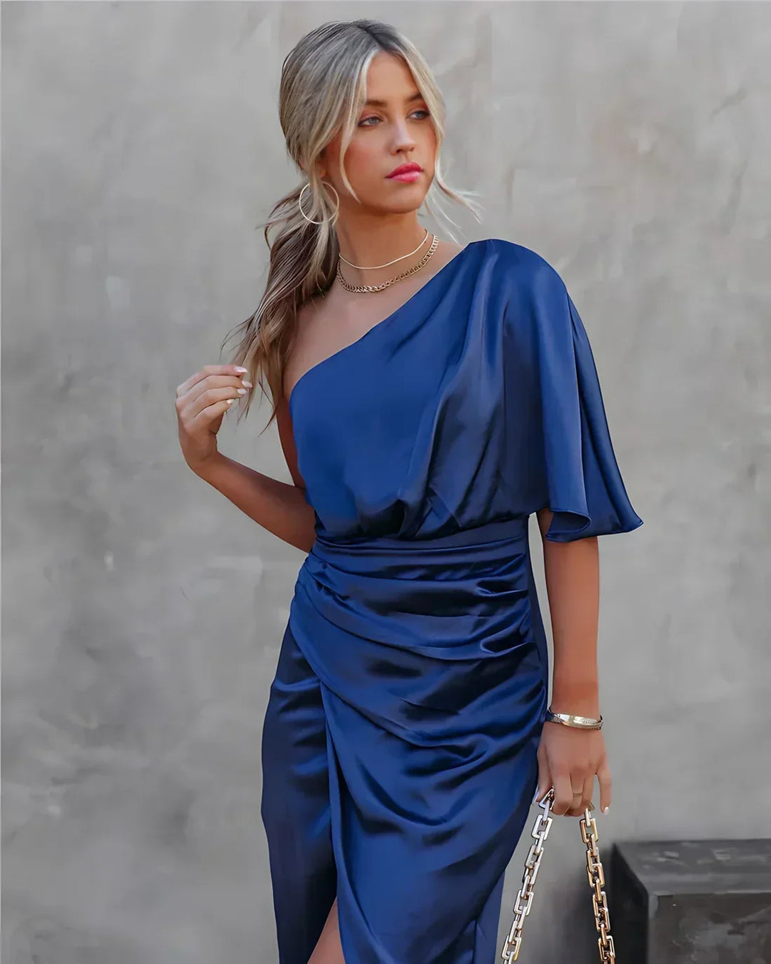 Luxurious Celina silky evening gown, a sophisticated long maxi dress for elegant parties & galas.