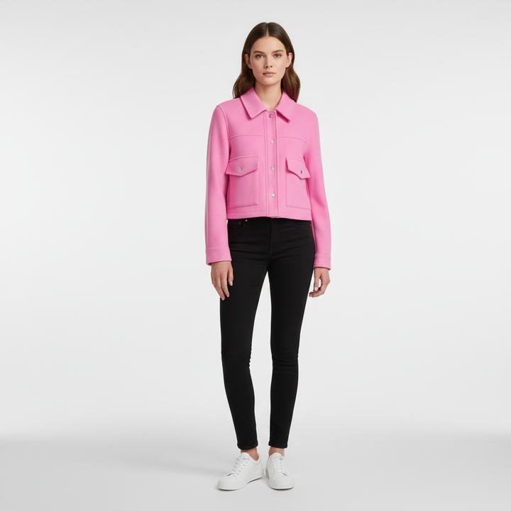 Ladies wool blend jacket, 'Celine' style, button-front, suitable for fashionable autumn outfitting.