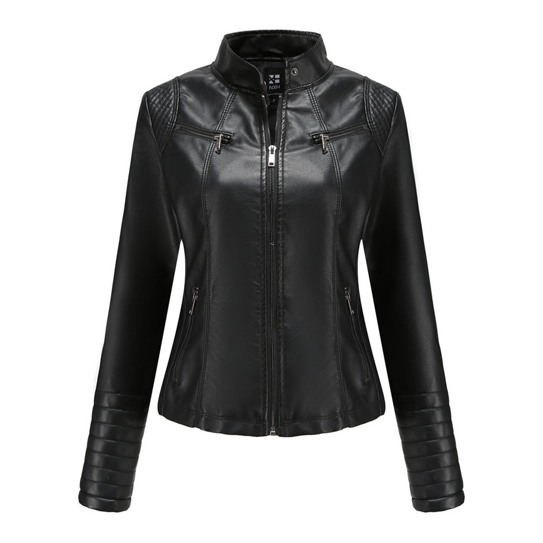 Elin black leather biker jacket for women. An edgy statement piece, chic & versatile.
