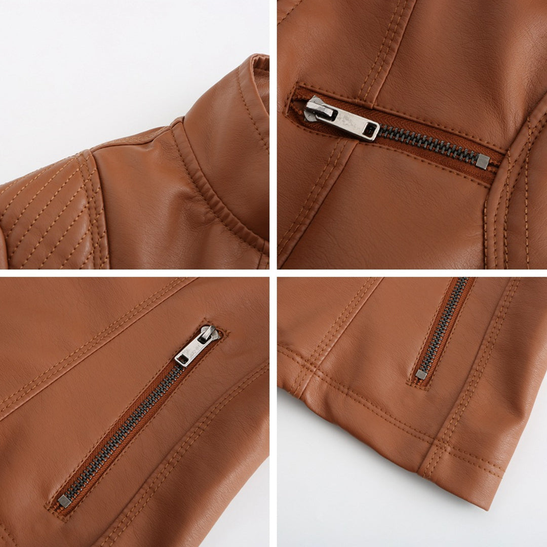 Elin black leather biker jacket for women. Edgy, versatile outerwear for fashion-forward looks.