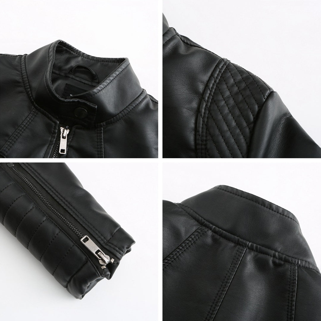 Chic women's moto jacket, Elin, in black leather. Features an edgy design & zip details.