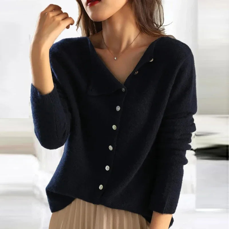 Chic and cozy women's button-up sweater. Versatile knitwear for elegant all-season style.