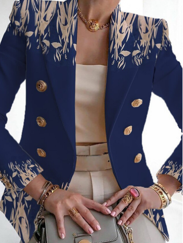 Women's chic floral print collarless jacket for spring & summer. Lightweight & versatile outerwear with elegant design.