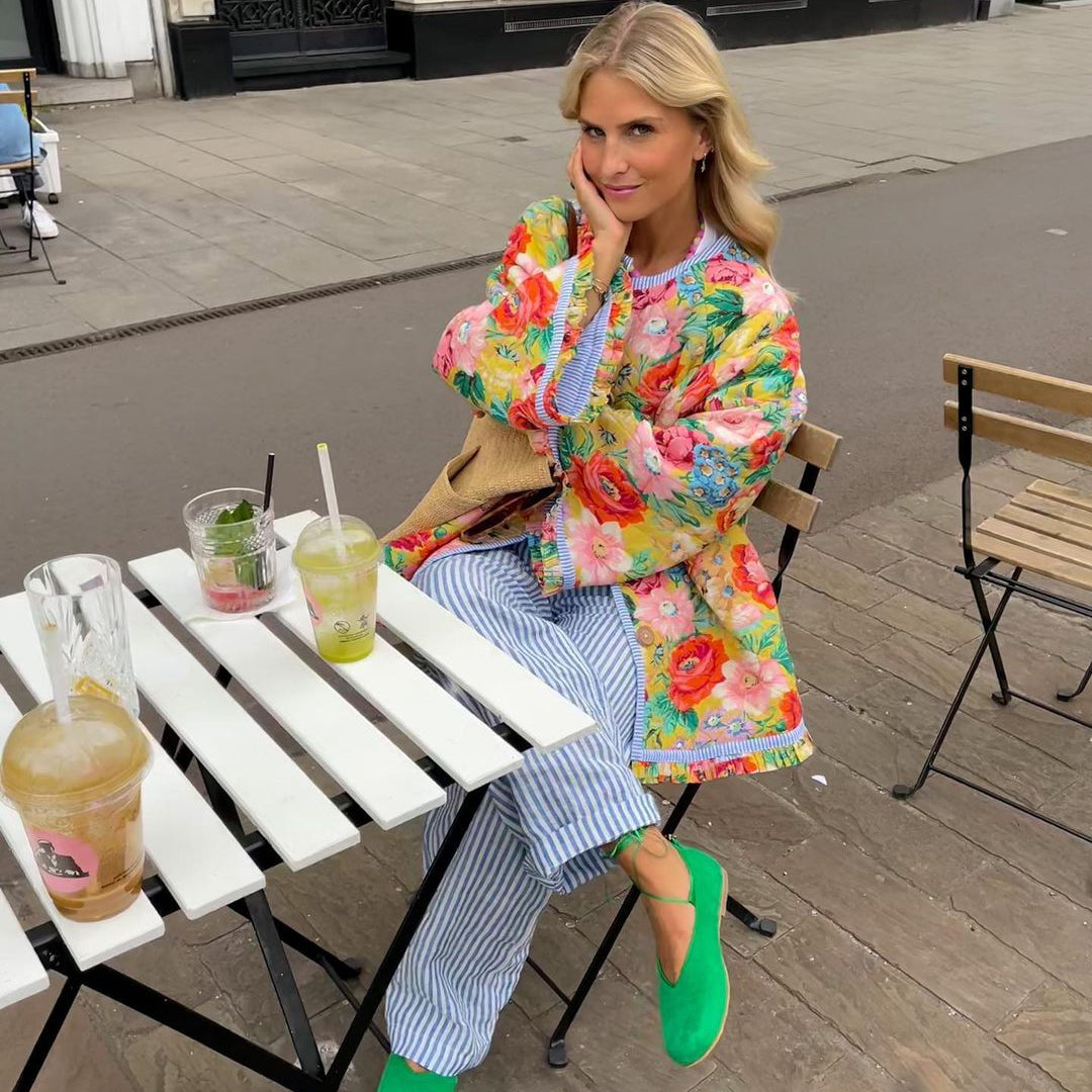 Women's chic floral spring jacket. Lightweight & versatile outerwear for transitional weather.