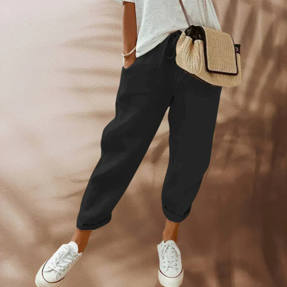 Comfortable women's relaxed linen pants, ideal for effortless everyday spring & summer fashion.