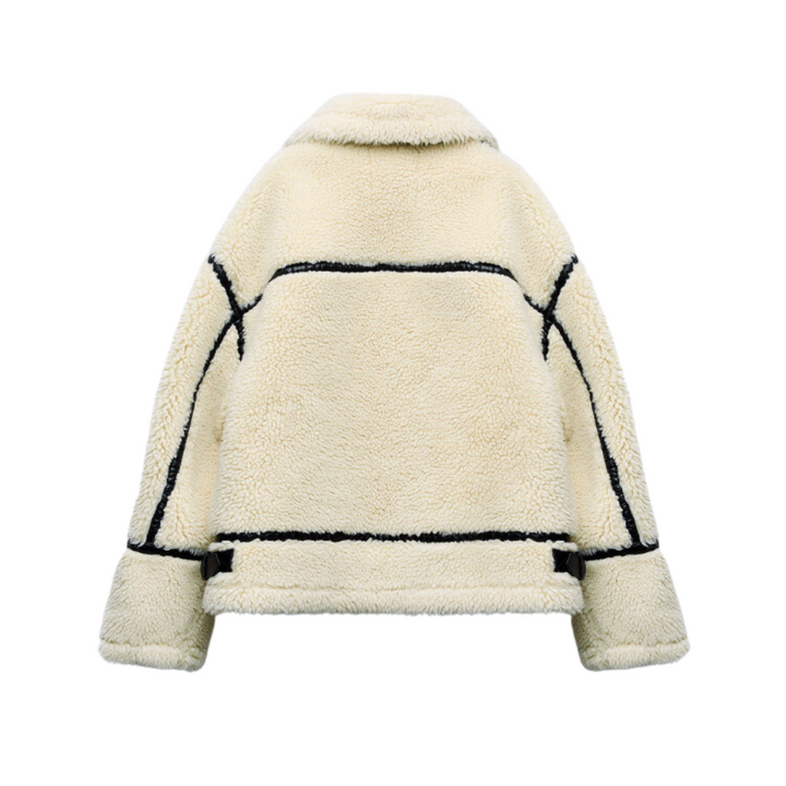 Cream teddy oversized aviator jacket for women, a warm, chic, and trendy fall and winter outerwear.