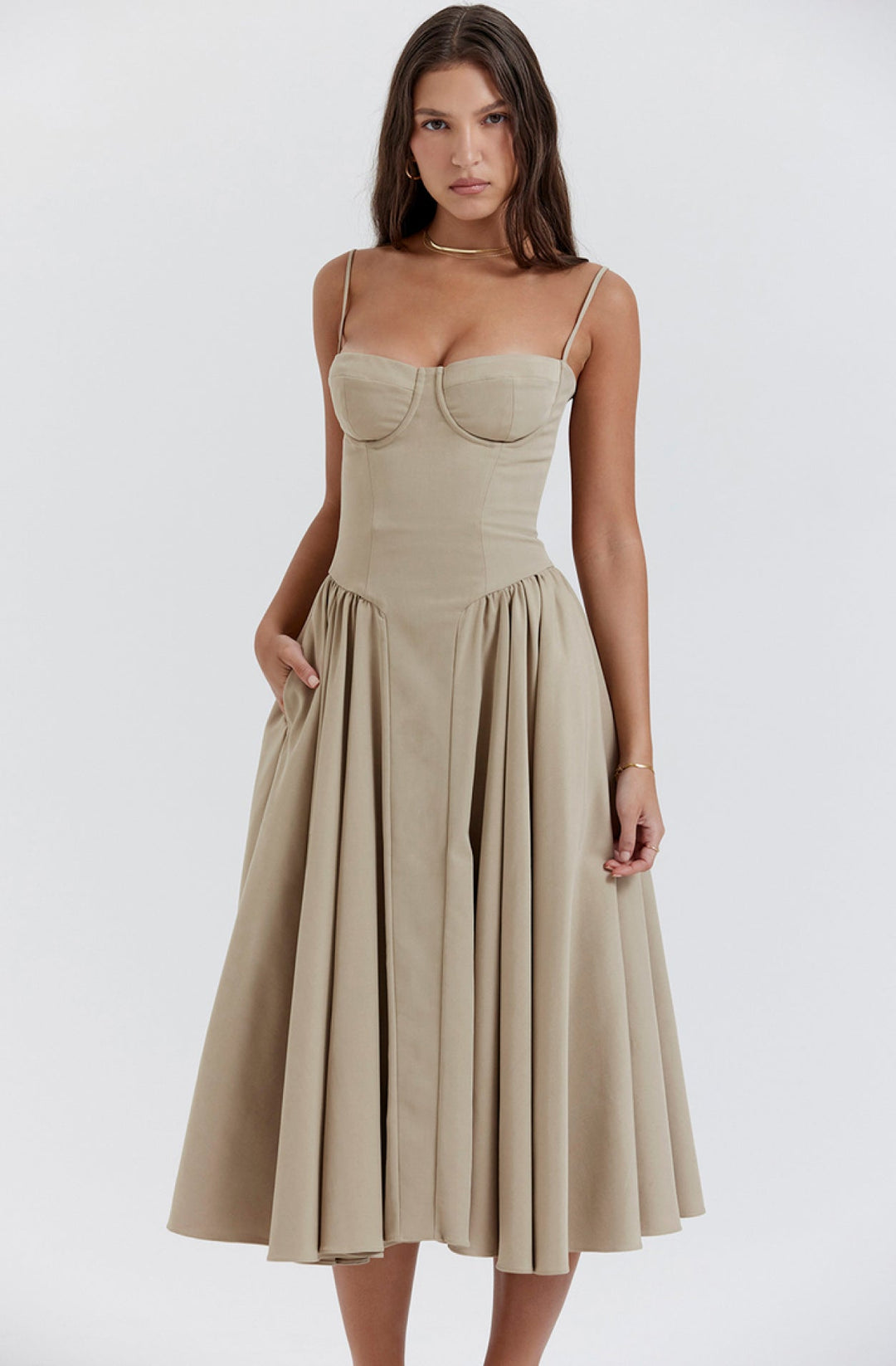 Stylish women's summer dress with a flattering corset waist & delicate spaghetti straps.